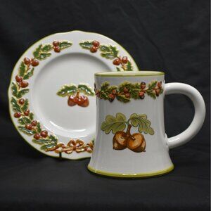 Kate Williams Plate Large Pitcher Mug Acorn Oak Leaf Thanksgiving Fall Pottery